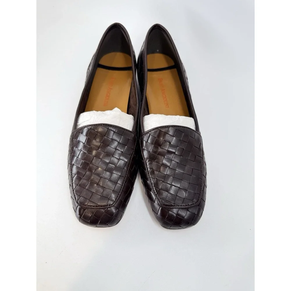 Enzo Angiolini Women's Brown Woven Leather Square Toe Slip-On Loafers 7.5M